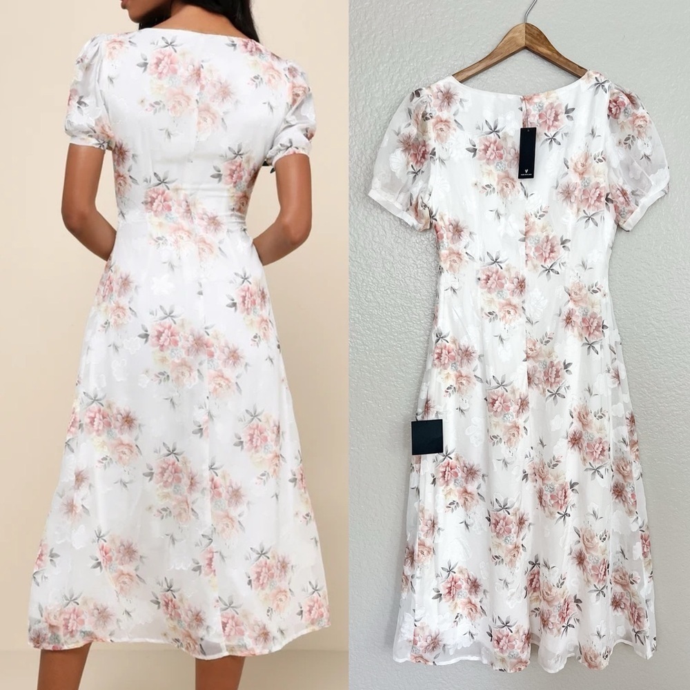 Moment of Beauty White Floral Print Button-Front Midi Dress - Picture 3 of 10